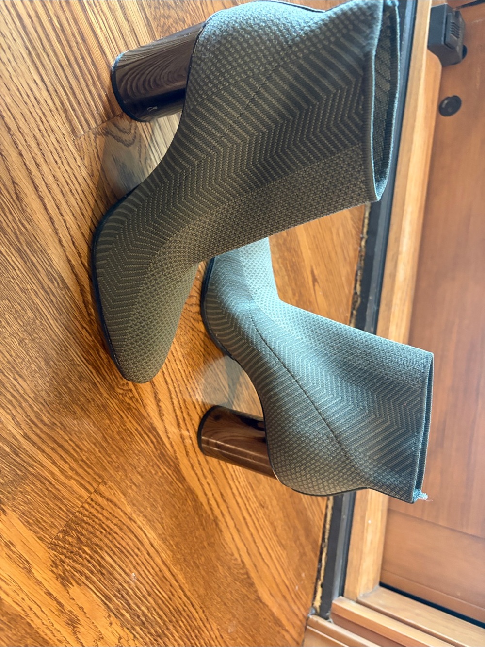 Zara Olive Textured Chevron Ankle Booties with Glossy Block Heel